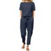 Women's Linen Blend Two Piece Set Summer Outfit Oversized Tunic Short Sleeve O-Neck Wide Leg Pants Retro Style_ecoleips.com