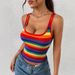 Women's Clothing Dopamine Outerwear Small Camisole Rainbow Stripe Printed Vest Sleeveless Candy Color Short_ecoleips.com
