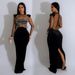 Women's Clothing Long Sleeved Dress Mesh Rhinestone Solid Color See Through Fashion_ecoleips.com