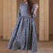 2026 Women's Spring/Summer Retro Checkered Long Dress With Elegant V-Neck And French-Style Design_ecoleips.com