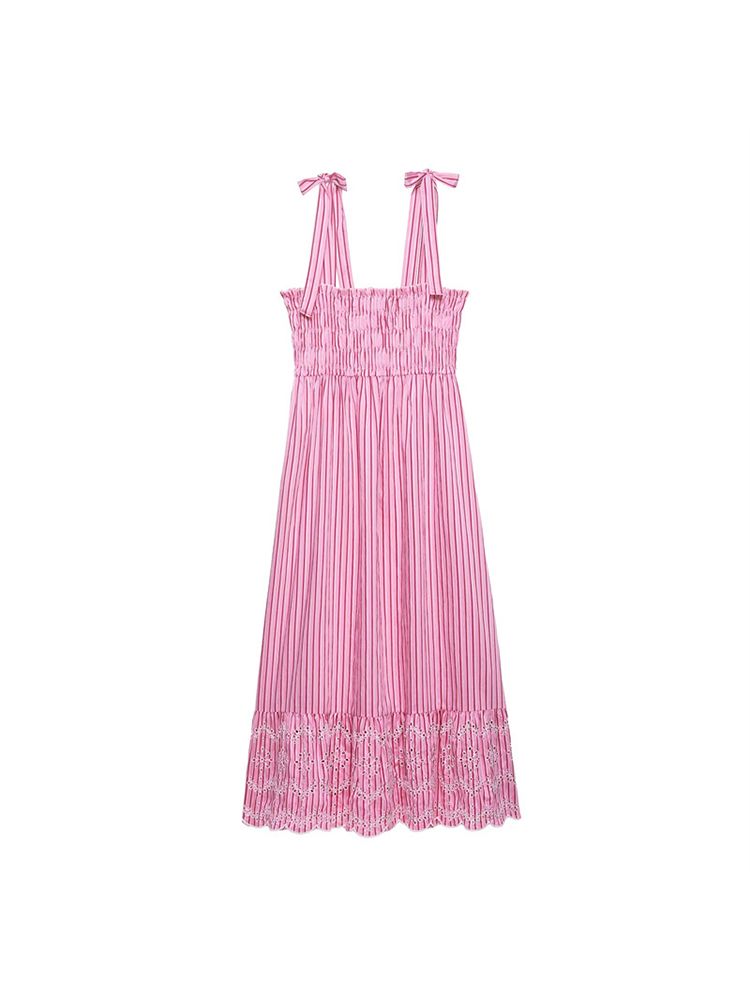 Summer Women's Striped Bow Suspender Dresses 2026 New Fashionable Long Sleeved Vacation Beach Dress Party Dress_ecoleips.com