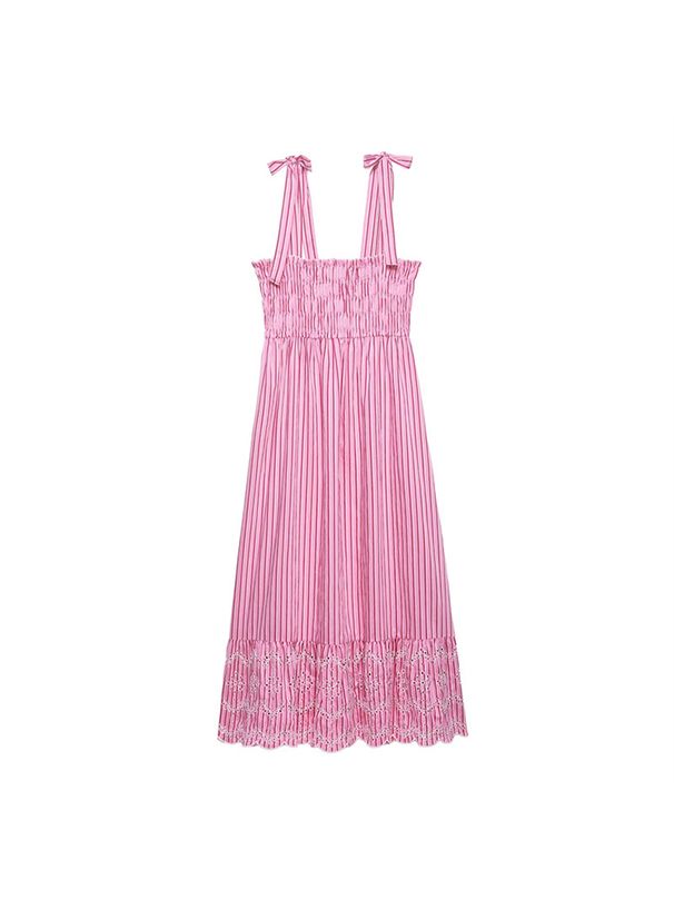 Summer Women's Striped Bow Suspender Dresses 2026 New Fashionable Long Sleeved Vacation Beach Dress Party Dress_ecoleips.com