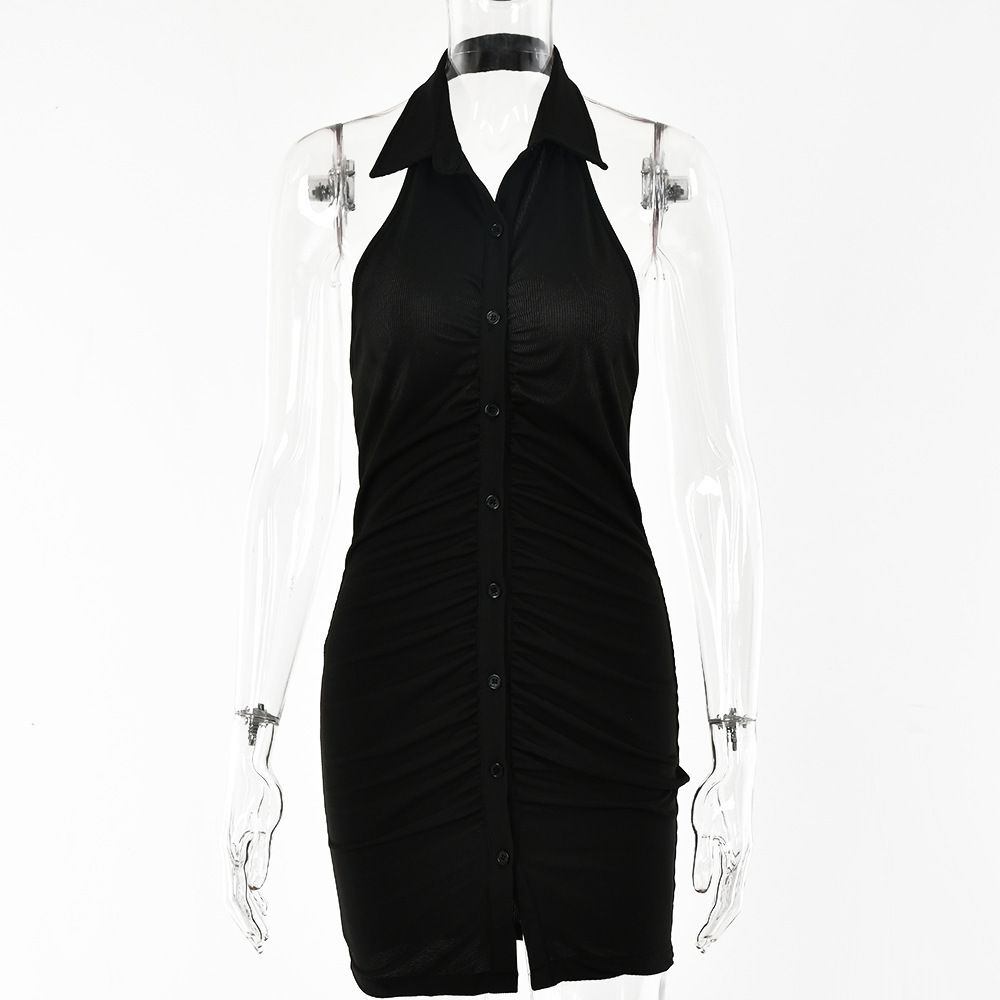 Women's Solid Color Cross-Backless Sleeveless Dress with Single-Breasted Cardigan European American Style Spring Summer Bodycon Skirt_ecoleips.com