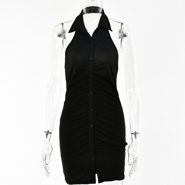 Women's Solid Color Cross-Backless Sleeveless Dress with Single-Breasted Cardigan European American Style Spring Summer Bodycon Skirt_ecoleips.com