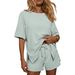 Women's Fashion Round Neck Short Sleeve Top With Pocket Short Sleeve T-Shirt Set New Style_ecoleips.com