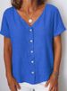 Women's Clothing Casual Short Sleeve V Neck Cardigan Multicolor Shirt_ecoleips.com