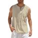 Men's Cotton Linen Solid Color Casual Shirt Sleeveless Tie Waist Fashion Top Summer Hot Selling_ecoleips.com
