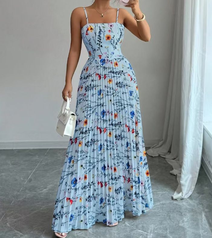 Elegant Floral Print Sundress For Women High-End Long Dress European American Style Summer Cross-Border Trade_ecoleips.com