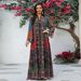 Elegant Long Arabic Abaya Dress With Dubai-Inspired Floral Print & Embellishments - Breathable Polyester Chiffon For Women (S-Xxl)_ecoleips.com