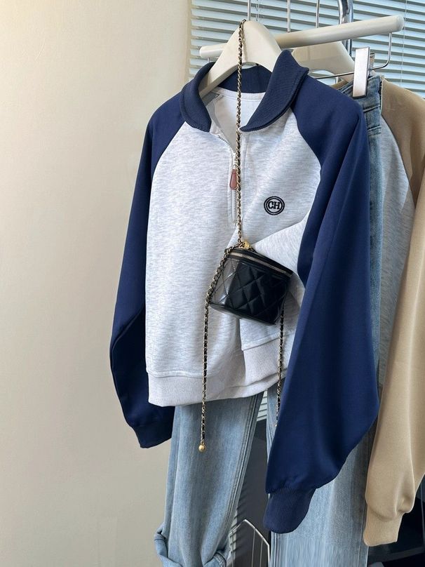 American-style Real-shot Long-sleeve Sweatshirt Women, Loose Thin, Korean Version, Half-zip Polo Collar, Raglan Sleeve_ecoleips.com