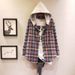 Women's Mid-Length Hooded Plaid Shirt With Spring/Autumn-Style Fleece Finish, Korean-Style Casual Jacket In Loose Fit Fo_ecoleips.com