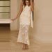 Women's Sexy Strapless Hollow Out Evening Dress Spring Embroidery Floral Mesh Long Dress Summer Backless Tie-up Bohemian Dresses_ecoleips.com