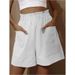 2025s 2025 New Women's Cotton Linen High Waist Fashion Plus Size Wide Leg Casual Shorts_ecoleips.com