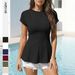 Commuting Temperament Elegant French Ruffle Hem Gentle Wind Waist Short-sleeved T-shirt Top_ecoleips.com