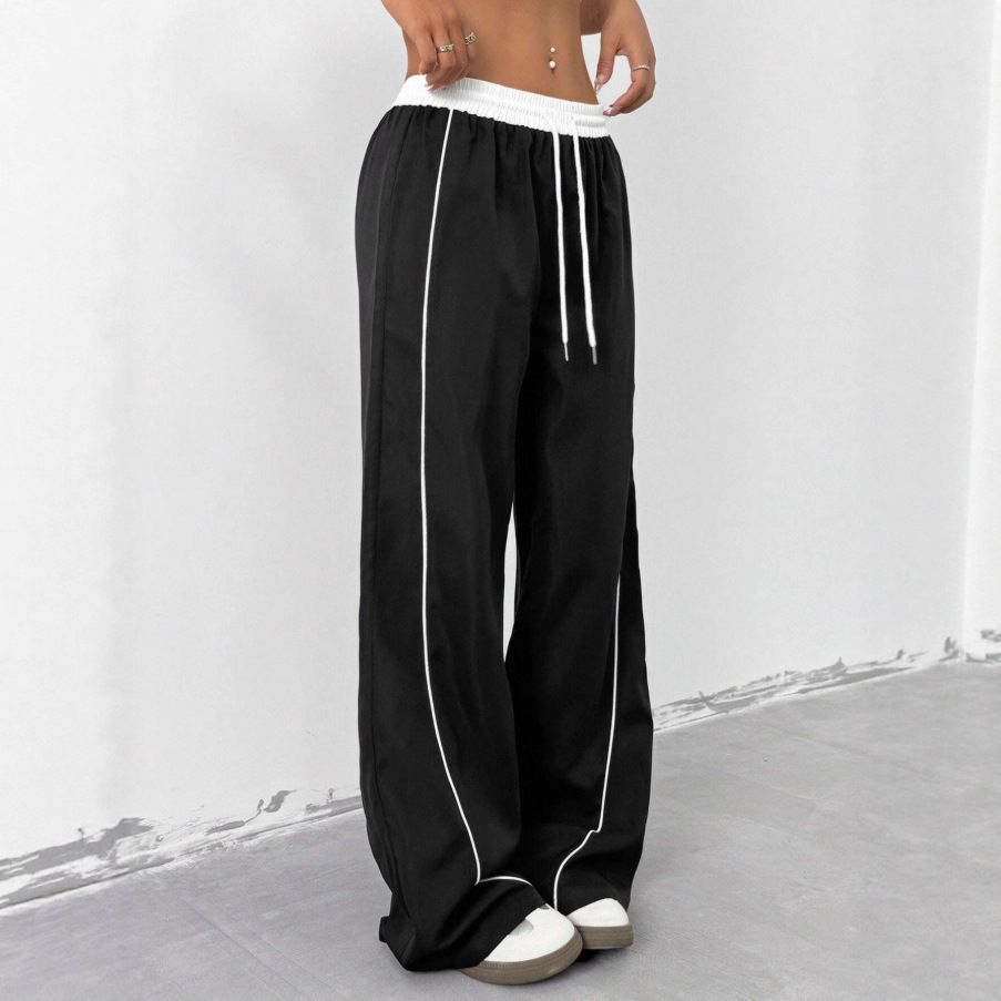 Women's Black Sports Pants Spring Summer Fashion Loose Casual Sweatpants Wide Leg Drape Style American Trend_ecoleips.com