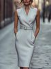 2026 European And American Cross-border Independent Site SHEIN Elegant Casual Sleeveless Pocket Dress With Belt_ecoleips.com