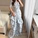 Summer New Style Women's Elegant V Neck Floral Ruffle Slim Fit Long Fishtail Dress Fashion_ecoleips.com