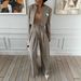 Women's Striped Blazer & Wide-Leg Pants Set – Business Casual Suit For Office & Travel (S-XL, Grey)_ecoleips.com