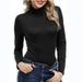 2025 Solid Color Urban Leisure High Collar Autumn Top Women's T-shirt_ecoleips.com