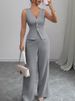 K New Women's Solid Color Sleeveless Bodycon Vest High-Waisted Pants Two-Piece Set_ecoleips.com