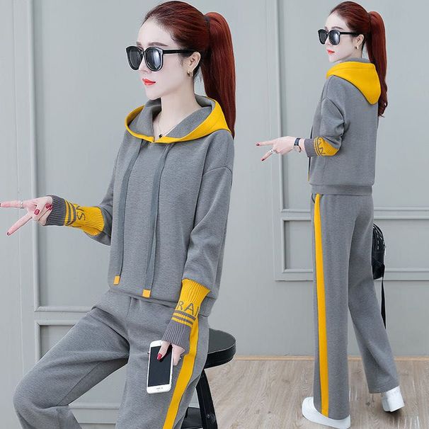 Plus Size Women's Hoodie & Jogger Set – Oversized Pullover & Loose Fit Pants, Breathable Polyester, Trendy Color Blocking (M-4XL, Grey/Black)_ecoleips.com