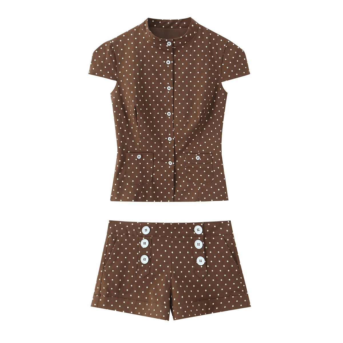Women's American Style Polka Dot Short Sleeve Top And Shorts Set Summer Fashion Casual Two-Piece Outfit For Adults_ecoleips.com