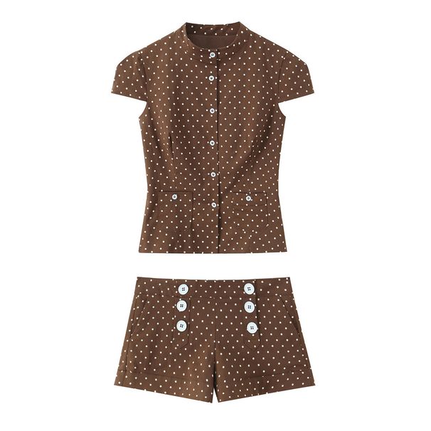 Women's American Style Polka Dot Short Sleeve Top And Shorts Set Summer Fashion Casual Two-Piece Outfit For Adults_ecoleips.com