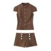 Women's American Style Polka Dot Short Sleeve Top And Shorts Set Summer Fashion Casual Two-Piece Outfit For Adults_ecoleips.com