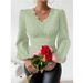 Elegant V-Neck Lace Trim Blouse For Women - Long Sleeve Floral Lace Patchwork Shirt, Breathable Polyester, Slim Fit, Spring & Autumn Essential_ecoleips.com