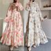 Round Neck Trumpet Sleeve Button Temperament Flower With Belt Long Elegant Dress_ecoleips.com