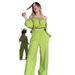 Women's Clothing Solid Color One Shoulder Navel Baring Top Casual Trousers Suit_ecoleips.com