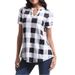 2025 Plaid Print V-neck Short Sleeve Loose Women's Shirt Blouse_ecoleips.com