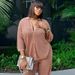 Women's Clothing Large Size Fashion Lapel Knitted Cardigan Wide Leg Trousers Two Piece_ecoleips.com