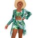 Women's 3-Piece Maple Leaf Print Swimsuit Set Stylish Bikini Top And Cover-Up for Beach Pool_ecoleips.com