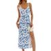 Aria Basics Aria Basics Cross-border Summer New Floral Print Slit Long Dress, European American Camisole Nightgown, Casual And Relaxed Style_ecoleips.com