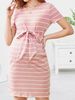 Women's Clothing Pregnant Women Striped Waist Tie Bow Casual Fashion Dress Short Sleeves_ecoleips.com