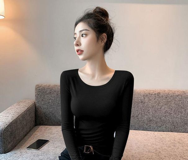 Wear Tight-fitting Pure Desire U-neck Slim-fitting Fashion Bottoming Shirt In Autumn And Winter 2025, Simple Long-sleeved T-shirt_ecoleips.com