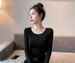 Wear Tight-fitting Pure Desire U-neck Slim-fitting Fashion Bottoming Shirt In Autumn And Winter 2025, Simple Long-sleeved T-shirt_ecoleips.com