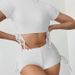 Women's Clothing Solid Color Conservative Short Sleeved Lace Up Split Swimsuit Women's Beach Bikini Two Piece Swimsuit_ecoleips.com