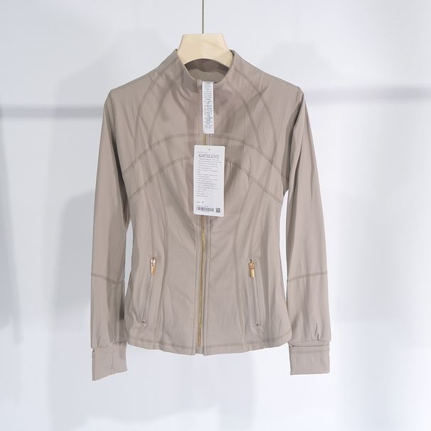 Elegant Gold Zipper Fitness Jacket For Women - Lightweight Yoga Running Top With High Elasticity, Breathable & Stylish Workout Outerwear_ecoleips.com
