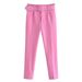 Women's High-Waisted Straight Leg Pants With Belt - Slim Fit Cropped Ankle Pants - Stretchy Polyester Casual Trousers For Daily Wear_ecoleips.com