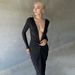 Women's Clothing Long Sleeved Sexy Deep V Neck Pleated Slim Dress Two Way High Waist Long Skirt_ecoleips.com