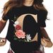 European And American Cross-border Foreign Trade Wholesale Women's Floral Letter Print Round Neck Plus-size Short-sleeve_ecoleips.com