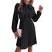 Women's Clothing Spring And Summer Temperament Tie Waist Long Sleeve Pleated Skirt_ecoleips.com