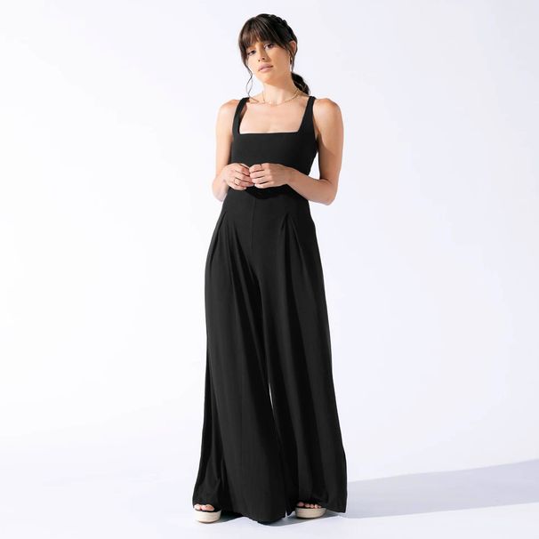 Women's High-Waisted Wide-Leg Jumpsuit - Solid Color Casual & Office Romper With Pockets_ecoleips.com
