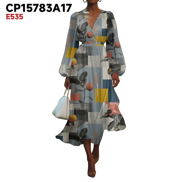Women's V-Neck Dress Summer Fashion Floral Puff Sleeve Dress_ecoleips.com