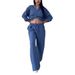 Women's Solid Color Cotton Linen Shirt And Wide Leg Pants Set Casual American Style Independent Station Drawstring_ecoleips.com