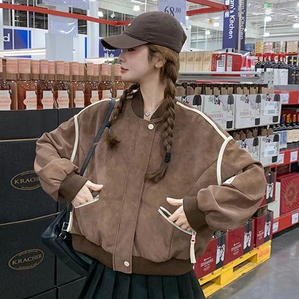 Shanlida's Designer Baseball Jacket For Petite Women In Coffee Color, 2025 Spring Hot Style, Super Stylish_ecoleips.com