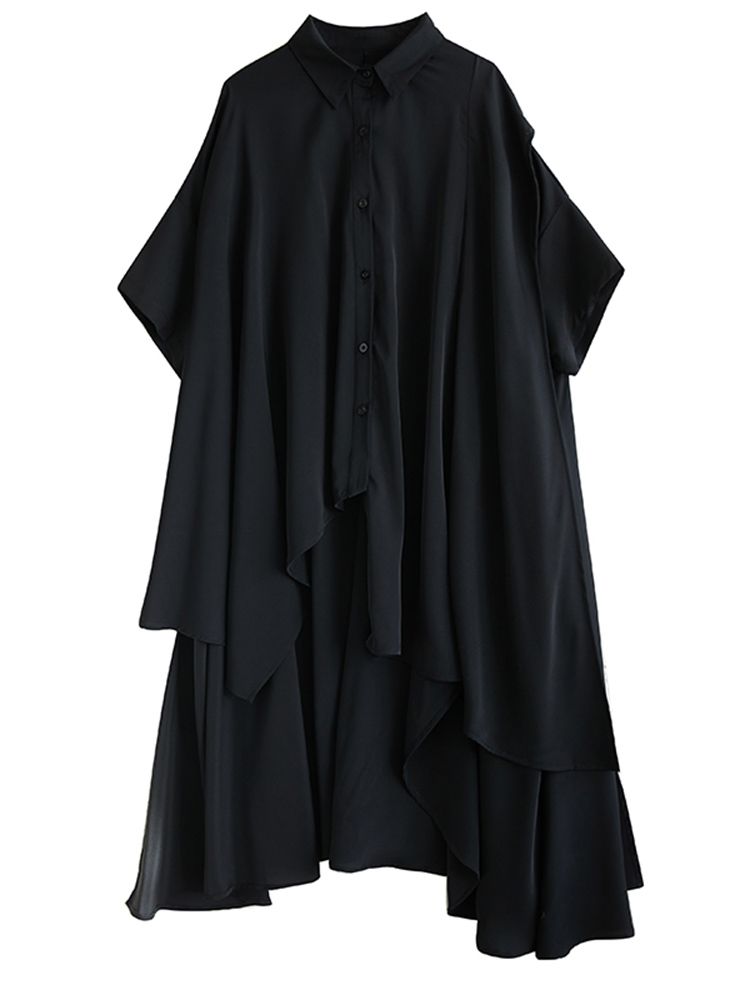 Irregular Oversized Polka Dot Vintage Shirt Dresses For Women 2025 Summer Short Sleeve Casual Loose Midi Dress Fashion Clothing_ecoleips.com