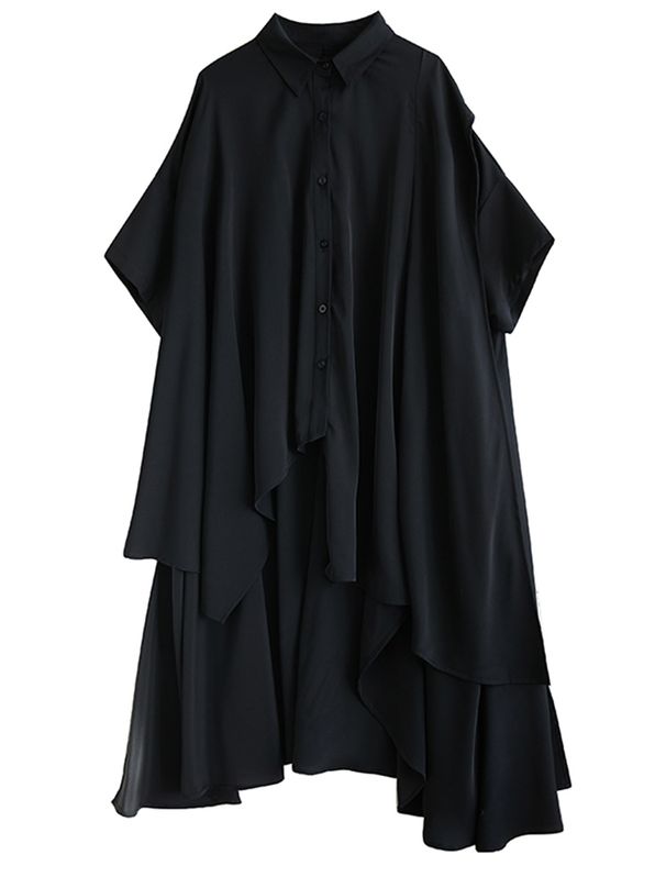 Irregular Oversized Polka Dot Vintage Shirt Dresses For Women 2025 Summer Short Sleeve Casual Loose Midi Dress Fashion Clothing_ecoleips.com
